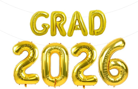 TONIFUL Graduation Balloons 16 Inch Gold Grad Balloons 40 Inch Gold Large Number 2026 Foil Balloons for 2026 Graduation Party Graduate Congratulations 2026 Congrats Grad Decorations