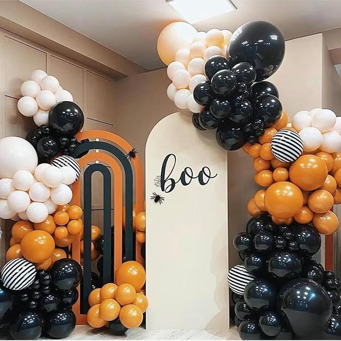 MEBAY Orange Black White and Metallic Silver Balloons Garland Arch Kit, 146 Pcs Latex Balloons with Confetti for Birthday Party Graduation Father's Day Anniversary Bachelorette Party Decoration