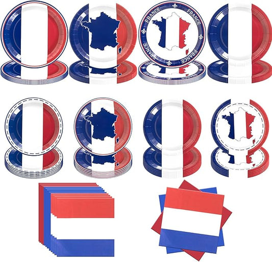 180Pcs France French Flag Party Supplies,France Flag Disposable Paper Plates and Napkins Set for French Family Gathering Birthday Party Decorations,Serves 60