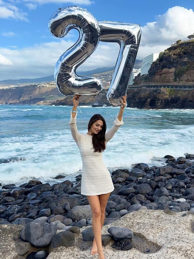 40 Inch Balloon Number Silver, 16th Birthday Decorations for 1 6 16 61, Large Foil Sweet 16 Balloons Number for Wedding Memorial Day's Photo Shoot Decoration