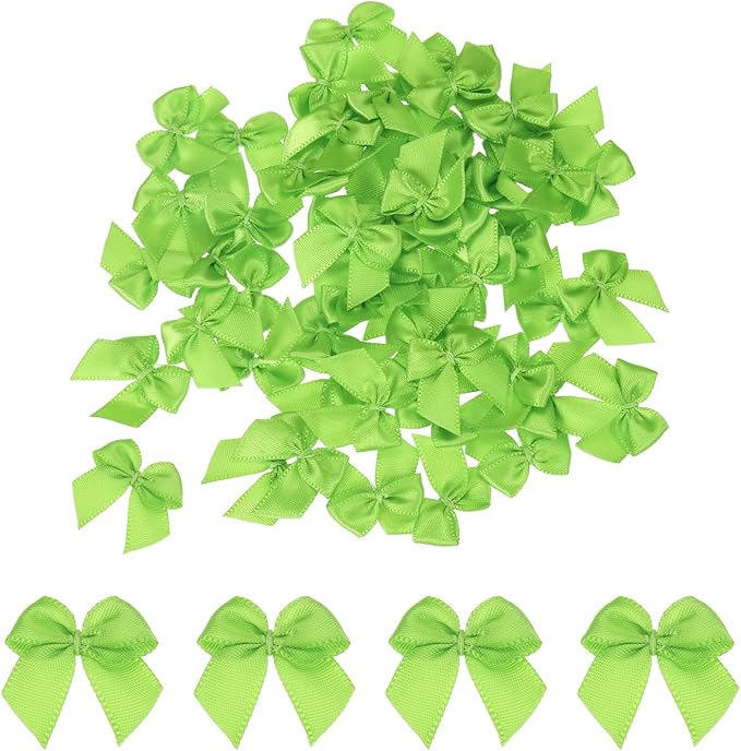 MECCANIXITY 50 Pcs Mini Ribbon Bow 1" Mini Fabric Satin Ribbon Flower Bows for Craft DIY Sewing Wedding Birthday Party Gift Wrap Bows Fruit Green