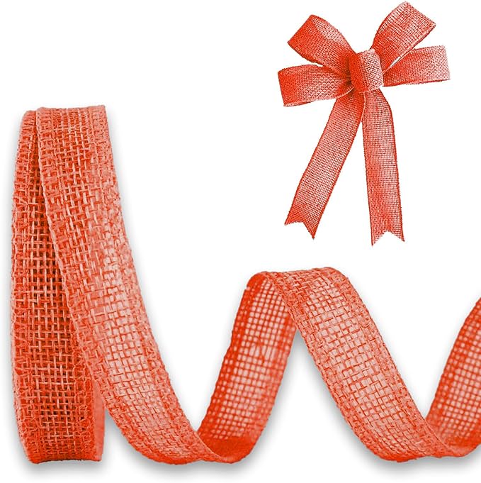 Orange Burlap Ribbon 1/2 inch X 10 Yard Natural Linen Woven Burlap Ribbons DIY Handmade Edging Production Wreath Holiday Decoration Ribbon Gift Wrapping Orange Linen Ribbons