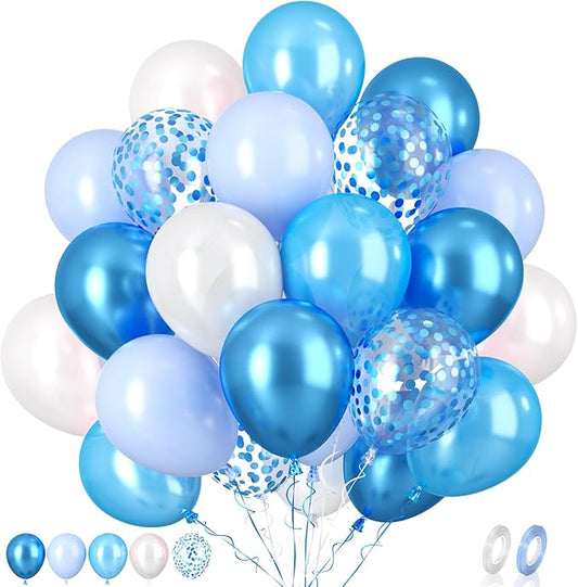 Paready Blue Balloons Set, 60 Pcs 12 Inch Pearl Blue Balloons Metallic Blue Macaron Balloon, Baby Blue Confetti Party Balloon for Baby Shower Birthday Wedding Bridal Shower Decorations