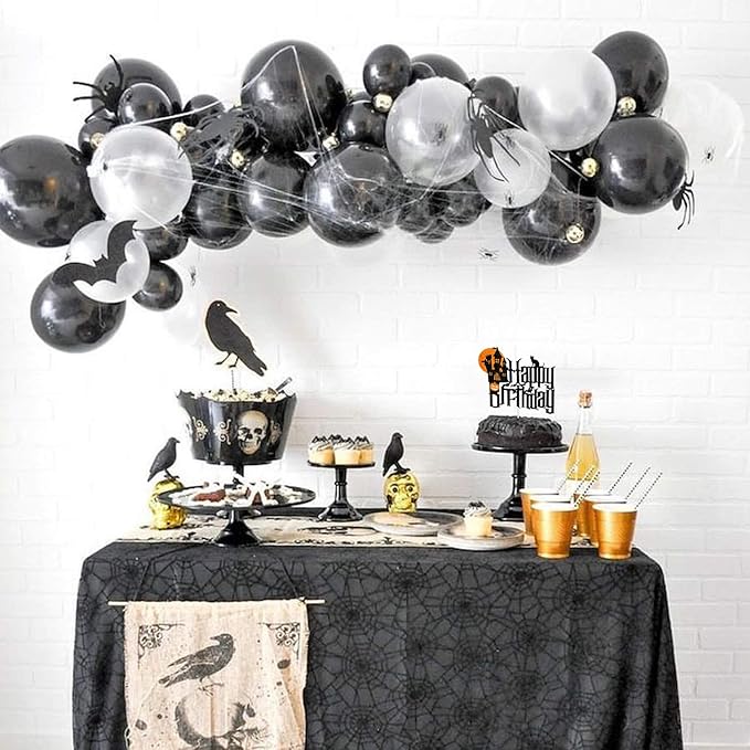 Halloween Birthday Cartoon Cake Topper with Spooky Haunted House Black Glitter Cake Decorations for Halloween Scary Theme Party Decor Supplies