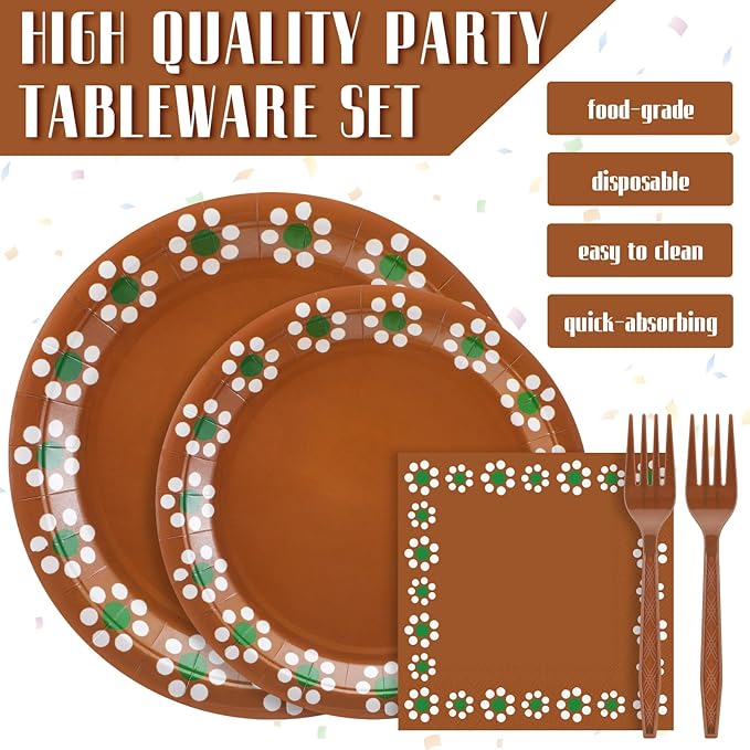 AmazingSpark 122 Pcs Cielito Lindo Party Decoration Platos De Barro Mexicanos Fiesta Talavera Paper Plates Mexican Napkins Forks Tableware Set for Baby Shower Weeding Birthday Supplies, Serve 24
