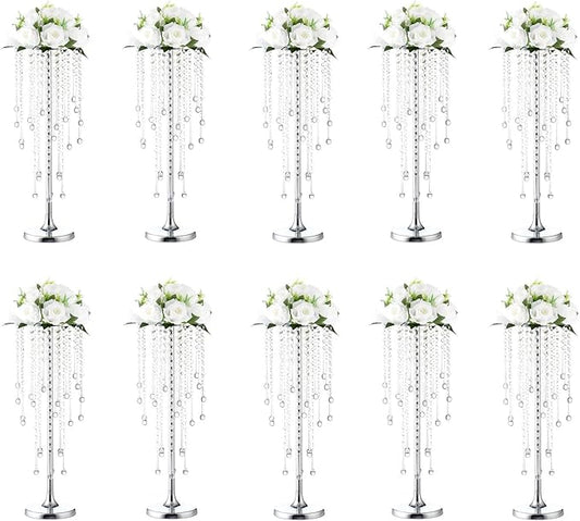 10pcs Crystal Centerpieces for Tables Silver Flower Stand for Wedding Party Centerpiece Decoration Home Decor