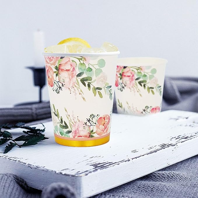 Boosolo Floral Party Supplies paper plates and Napkins Sets for 24 Guest-Include Floral Disposable Paper Plates,Cups,Napkin forr Bridal Shower,Birthday,Wedding,Bachelorette party Supplies