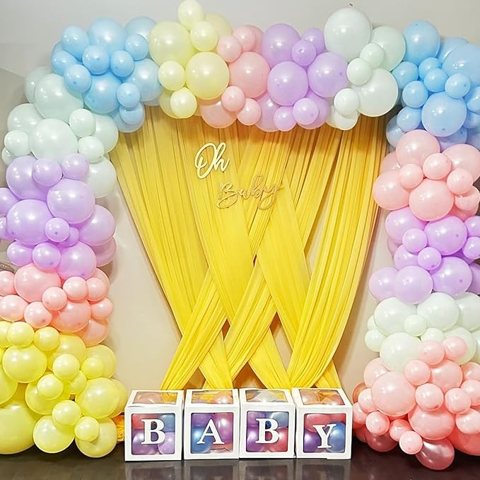 Pastel Balloons, 60 PCS Pastel Easter Balloons, 12 Inch Macaron Pink Blue Purple Green Yellow Orange Color Balloon Gold Confetti for Birthday Baby Shower Wedding Pastel Easter Party Decorations