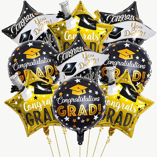 9Pcs Graduation Balloons Class of 2026 Balloons Congrats Grad Balloon for College High School Graduation Party Decorations