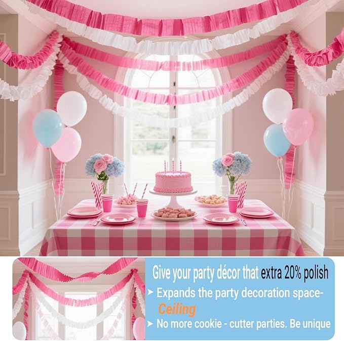 Princess Hot Pink Crepe Paper Streamers 492ft Shades of Pink Fringe Birthday Party Curtains for Backdrop, Door, Ceiling Birthday Party Decorations Various Pink Wedding Decor