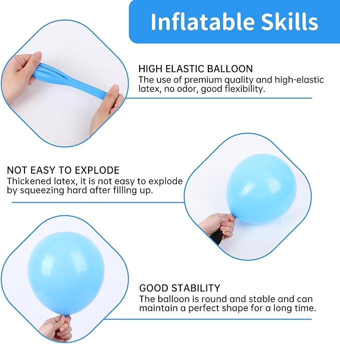 RUBFAC 140pcs Blue Balloon Garland Arch Kit, Metallic Blue Confetti Star Latex Navy Balloons for Winter Wonderland Baby Shower Birthday Christmas New Years Eve Graduation Anniversary Decorations