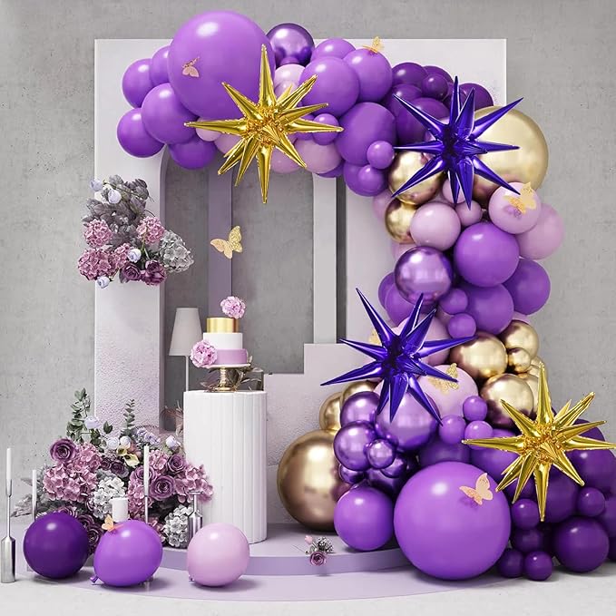 TONIFUL 8 Pcs Purple Gold Foil Balloons Large Star Balloons Explosion Star Mylar Balloons for Party Backdrop Christmas New Year Birthday Wedding Baby Shower Graduation Anniversary Photo Booth Supplies