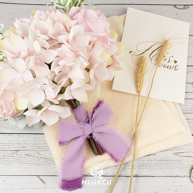 Purple Chiffon Ribbon - 1.5 Inch x 3 Yds - Lilac/Lavender/Dark Purple/Violet/Plum - Handmade Frayed Chiffon Ribbon for Wedding Invitation, Flower Bouquets, Gift Wrapping, Bridal Shower