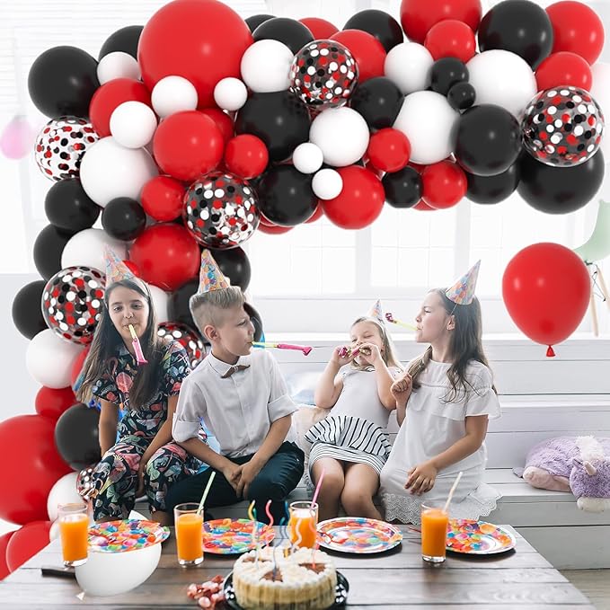 Red Black White Balloon Garland Arch Kit - Red Black Balloons White Balloons Mixed Confetti Balloons for Casino Birthday Retirement Graduations 2025 Party Decorations