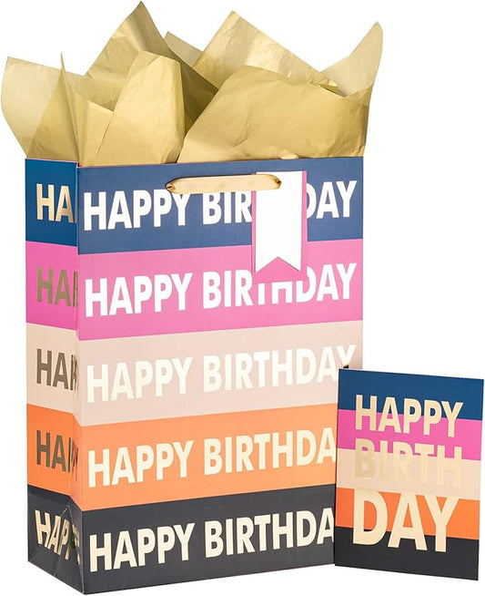 Loveinside Birthday Gift Bag with Tissue Paper, Gift Card for Birthday, Baby Shower, Party, and More - 12" x 16" x 5.7", 1 Pcs