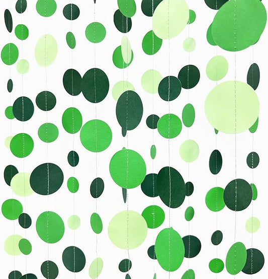 Green Party Decorations Ombre Green Circle Dots Garland Hanging Paper Polka Dot Streamer for Birthday Baby Shower Wedding Bridal Shower Summer Spring Easter St Patrick’s Day Golf Tea Party Supplies