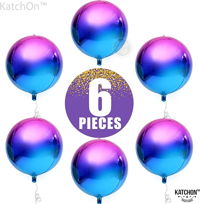 KatchOn, Purple Balloons - 22 Inch, Pack of 6 | Round Metallic Galaxy Balloons for Galaxy Party Decorations, Purple Birthday Party Decorations | Iridescent Balloon for Mermaid Party Decorations