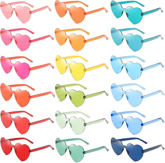 SUNOVELTIES 18 Heart Shape Rimless Sunglasses Transparent Candy Color Party Glasses Colored Eyewear for Women