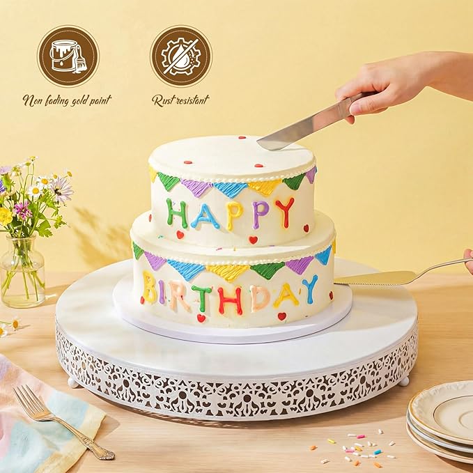Wenqik 18 Inch White Cake Stand Set Metal Round Cupcake Dessert Stand with Cake Cutting, Spatula Wedding Cupcake Pastry Display Candy Holder Display for Wedding Party Birthday Baby Shower(Classic)