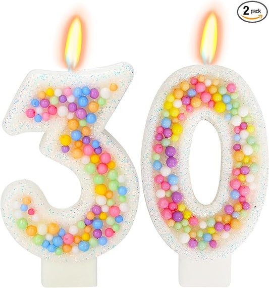 30th Birthday Candle for Cake, Colorful Macaron Numeral Candles for Women/Girl, Theme Birthday Party Cake Decorations, Cake Topper for Birthday Party Supplies (Number 30)