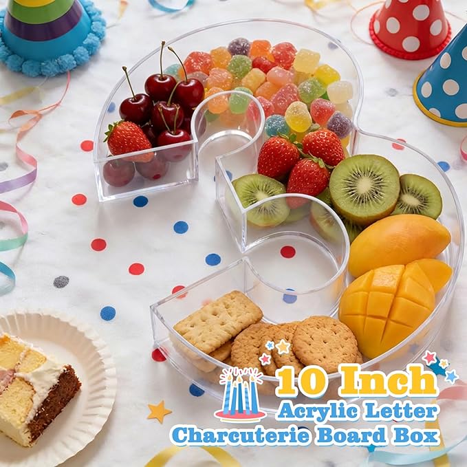 Ledido 10’’ Acrylic Number Charcuterie Board Box, Reusable Fillable Serving Tray for Candy Cake Fruit Snack, Easy-Clean Acrylic Charcuterie Tray for Birthday Anniversary Party Decorations, Number 30