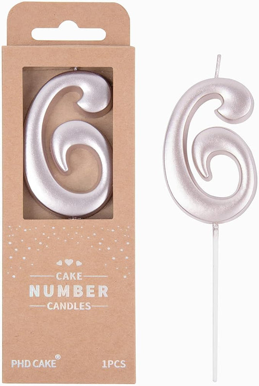PHD CAKE 2.76 Inch Elegant Rose Gold 6 Number Birthday Candles, Rose Gold Number Candles, Cake Number Candles, Party Celebration