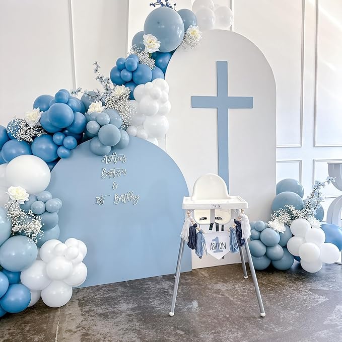 Dusty Blue Latex Balloons, 60pcs 12 Inches Blue and White with Transparent Balloons for Wedding, Birthday, Baby Shower Party Decorations