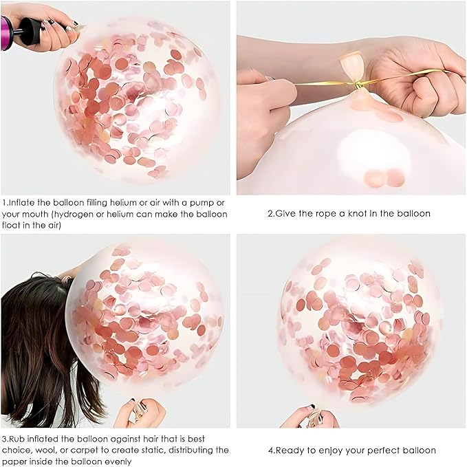 Hiquaty Rose Gold Balloons,60pcs Rose Gold and White Balloons 12 Inch,Rose Gold Ribbon for New Year Wedding Bridal Shower Party Decorations