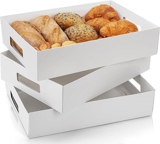 Frcctre 30 Pack 13" L X 9" W X 3" H Disposable Cardboard Serving Trays, Large White Paper Cardboard Serving Platters Food Trays for Snacks, Fruits, Cookies, Desserts, Appetizers, Veggies
