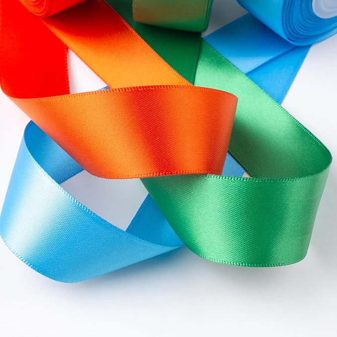 Rainbow Satin Ribbon 1 Inch Wide Colorful Ribbon Bulk Ribbon Rolls Assorted Solid Color Double Faced Satin Ribbon for Crafts Gift Wrapping Wedding Flower Bouquet Invitation Hair Bows - 60Yds
