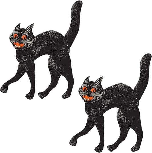 Beistle 2 Piece 20.5" Vintage Halloween Jointed Black Scratch Cats For Spooky Party Supplies, Made In USA Since 1900