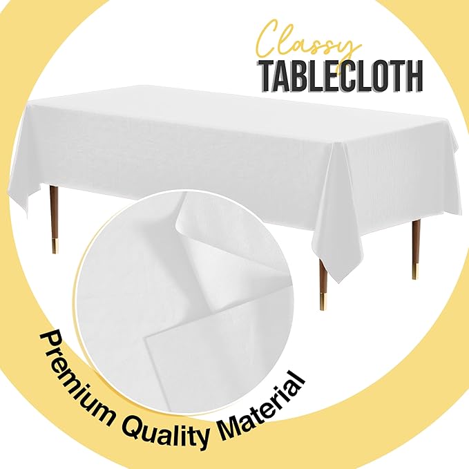 Exquisite 66% Thicker Premium Plastic Table Cloth Rectangle Table Cover 0.5 Mil 12 Pack White Table Cloth 54 Inch x 108 Inch Disposable Tablecloth Won't Tear Easily Like Cheap Thin Brands