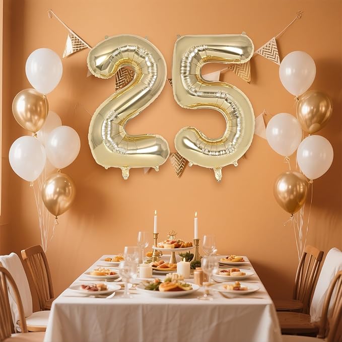 Champagne Gold Large Number 25 Balloon, 40 Inch Light Gold Foil Helium Number Balloons, Giant Mylar Number 25 Balloons for 25 Years Old Birthday Party Anniversary Decorations (Champagne Gold 25)