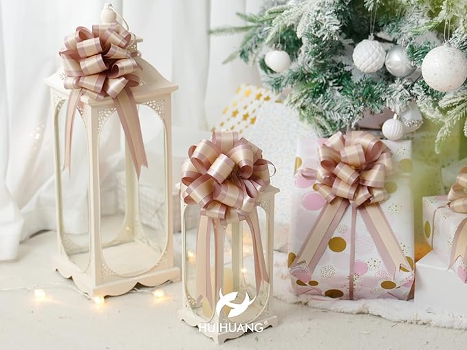 HUIHUANG Dusty Rose Pull Bows 6" x 10" Dusty Rose and Peach Double Layer Satin Gift Bows 12 PCS Pull Bow for Gift Wrapping, Gift Basket, Wine Bottles, Birthday, Wedding, Party Decor