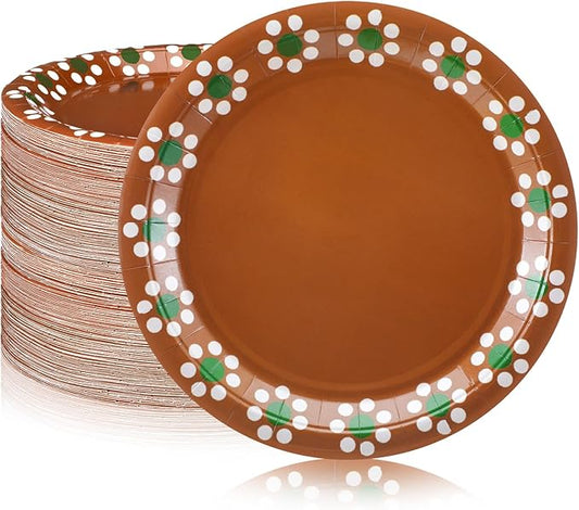 AmazingSpark 100 Pcs Cielito Lindo Party Plates 9 Inch Mexican Paper Plates Disposable Platos De Barro Mexicanos Talavera Clay Dish for Baby Shower Wedding Birthday Decoration Supplies, Green Flower
