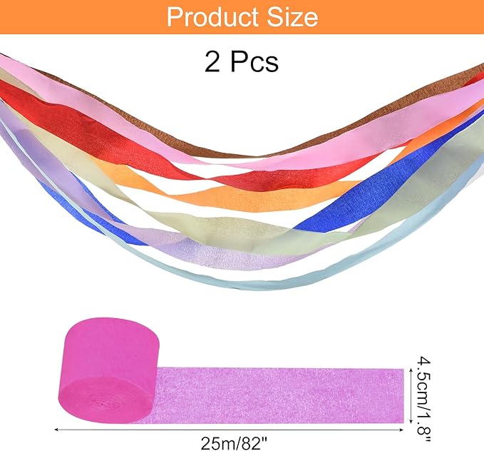 Crepe Paper Roll, Fluorescent Rose Red Crepe Paper Streamers Sheets, [for Party Streamer Decorations, Birthday Party] - 1.8 Inch x 82 ft / 2 Roll