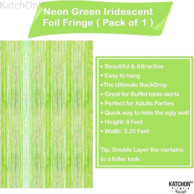 KatchOn, Neon Green Fringe Curtain | Lime Green Streamers for Margs and Matrimony Bachelorette Decorations | Lime Green Tinsel Backdrop for Dinosaur, Glow Party, Summer Party Decorations