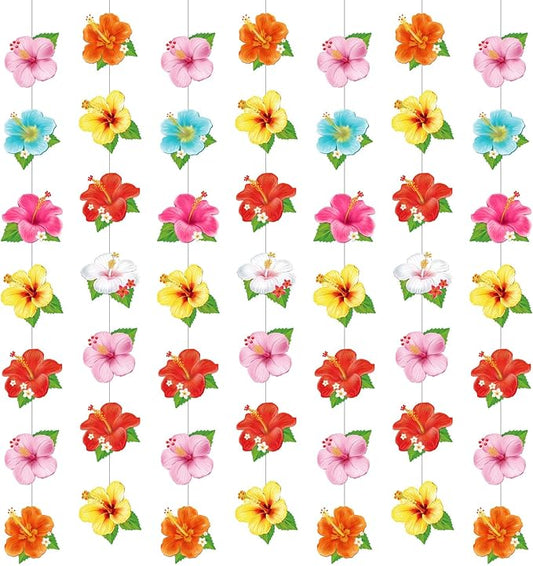 Daifunli 8 Pcs Hawaiian Luau Party Decorations Hibiscus Flower Hanging Garlands Banner Tropical Hawaiian Paper Cutouts Streamer for Wall Ceiling Summer Aloha Beach Pool Havana Nights Party Supplies