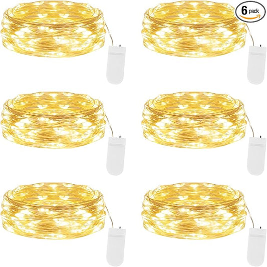 Lakumu 6-Pack Fairy Lights Battery Operated, 7FT 20 LED Waterproof Silver Wire Firefly Lights, Warm White Mini String Lights for Mason Jars DIY Bedroom Wedding Party Centerpiece Table Decor
