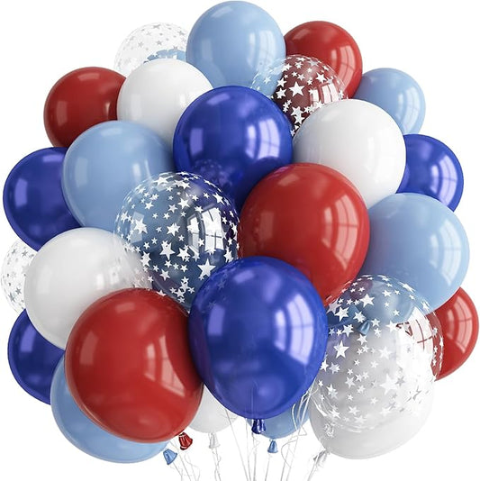 Red White and Blue Balloons, 50 Pcs Retro Red White Blue Star Print Latex Balloons Set for Independence Day Patriotic Anniversary Veterans Day Graduation Baseball Nautical Birthday Party Decorations