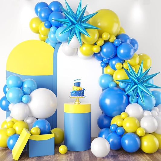 Yellow Blue White Balloon Arch Kit,Balloons Garland Kit with Star Balloons for Birthday Baby Shower Party Supplies
