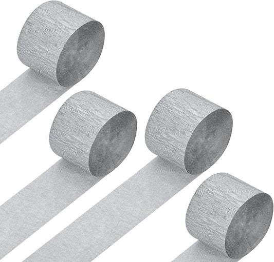 Crepe Paper Roll, 4 Rolls 328ft Silvery Crepe Paper Streamers, [for Party Streamer Decorations] - (1.8 Inch x 82 ft/Roll)