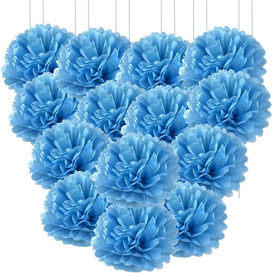 Qimoo 20pcs Blue Paper Decorative Pom Poms Flowers Ball for Party Wedding Outdoor Decoration