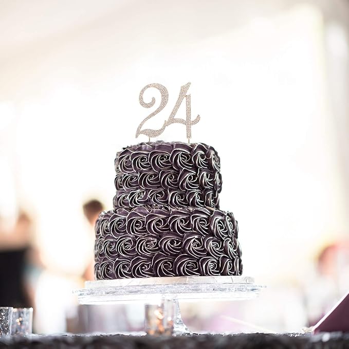 LINGPAR 24 Years Birthday Cake Topper - New Best Crystal Rhinestone 24th Wedding Anniversary Or 24 Years Old Cake Topper Party Decoration Gold