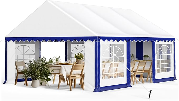 PHI VILLA 16x20 Outdoor Heavy Duty Party Tent, Large Party Canopy Wedding Event Tent with Removable Sidewalls & 3 Storage Bags for Patio Outdoor Garden Events, Blue