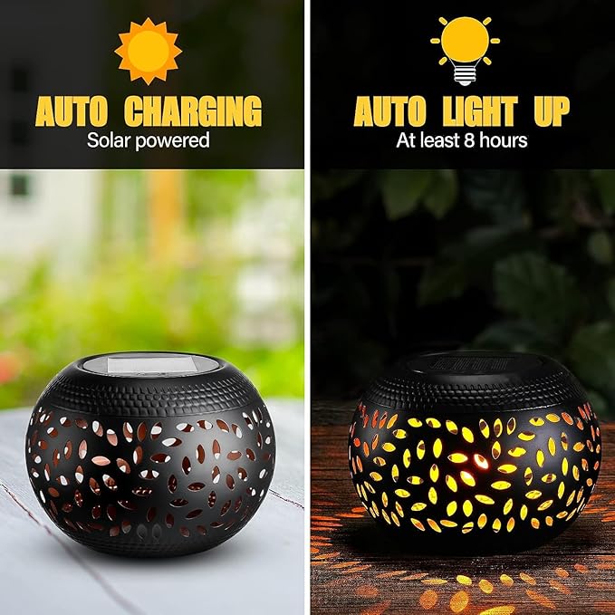 Solar Table Lanterns Outdoor Waterproof - LED Lamp Black Metal Table top Lights -Solar Powered Decorative Lantern for Desk Patio Garden Pathway Yard
