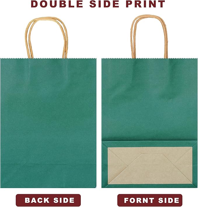 25 PCS Small Gift Bags Kraft Paper Bags with Handles for Party Favor (Dark Green, 8.2 x 6 x 3.1 in)