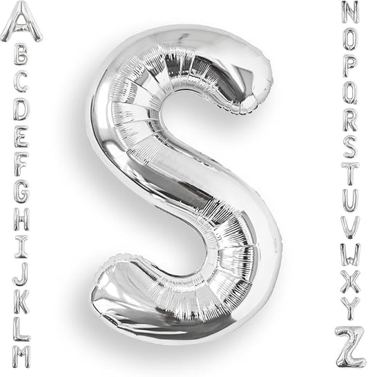 AULE 40 Inch Big Letter Balloon Silver S Large Foil Helium Alphabet Balloons A-Z for Birthday Anniversary Graduation New Year Party Decoration Supplies