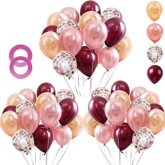 OuMuaMua Rose Gold Balloons Burgundy Balloons Kit, 62Pcs Burgundy Rose Gold Confetti Latex Mother's Day Balloons for Women Girl Baby Shower Wedding Birthday Mother's Day Party Decorations, 12 Inch