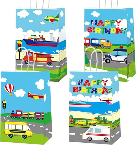 gisgfim 12 Pieces Transportation Party Favor Bags Transportation Theme Birthday Goodie Treat Paper Bags Car Party Supplies Decorations for Baby Shower Birthday Gifts